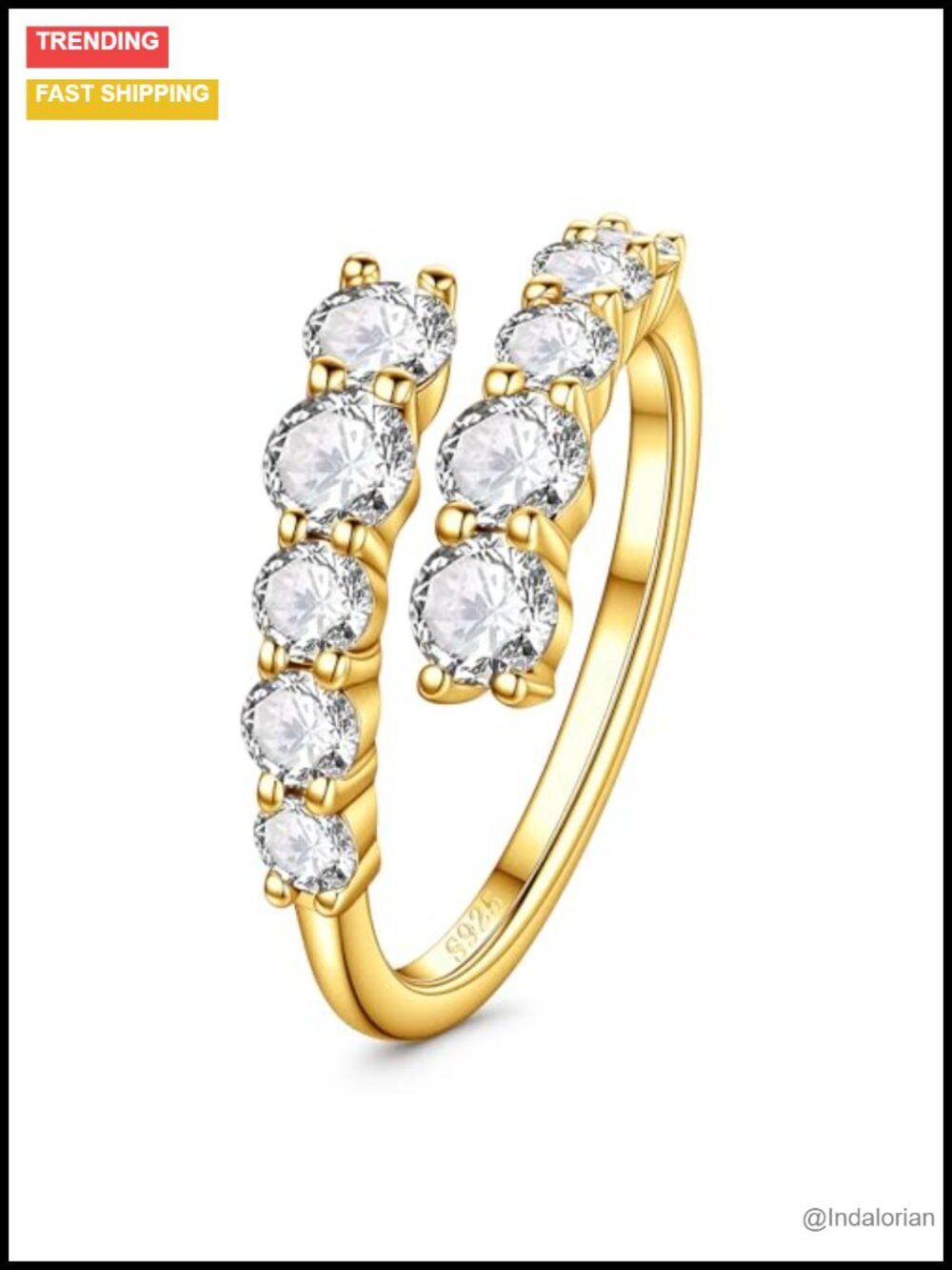 Moissanite Wedding Band Open Shank Stackable S925 Sterling Silver Ring